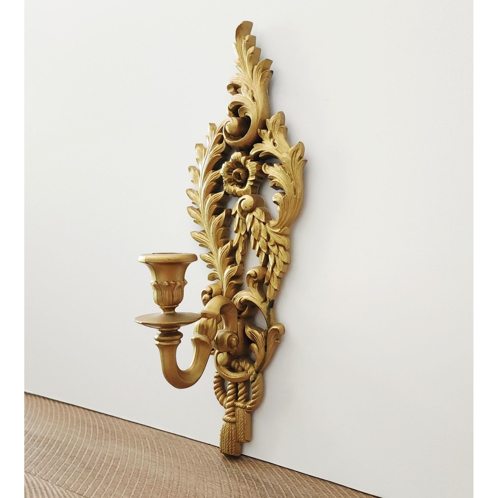 Vintage Gold‎ Ornate Wall Sconce, Syroco Candleholder